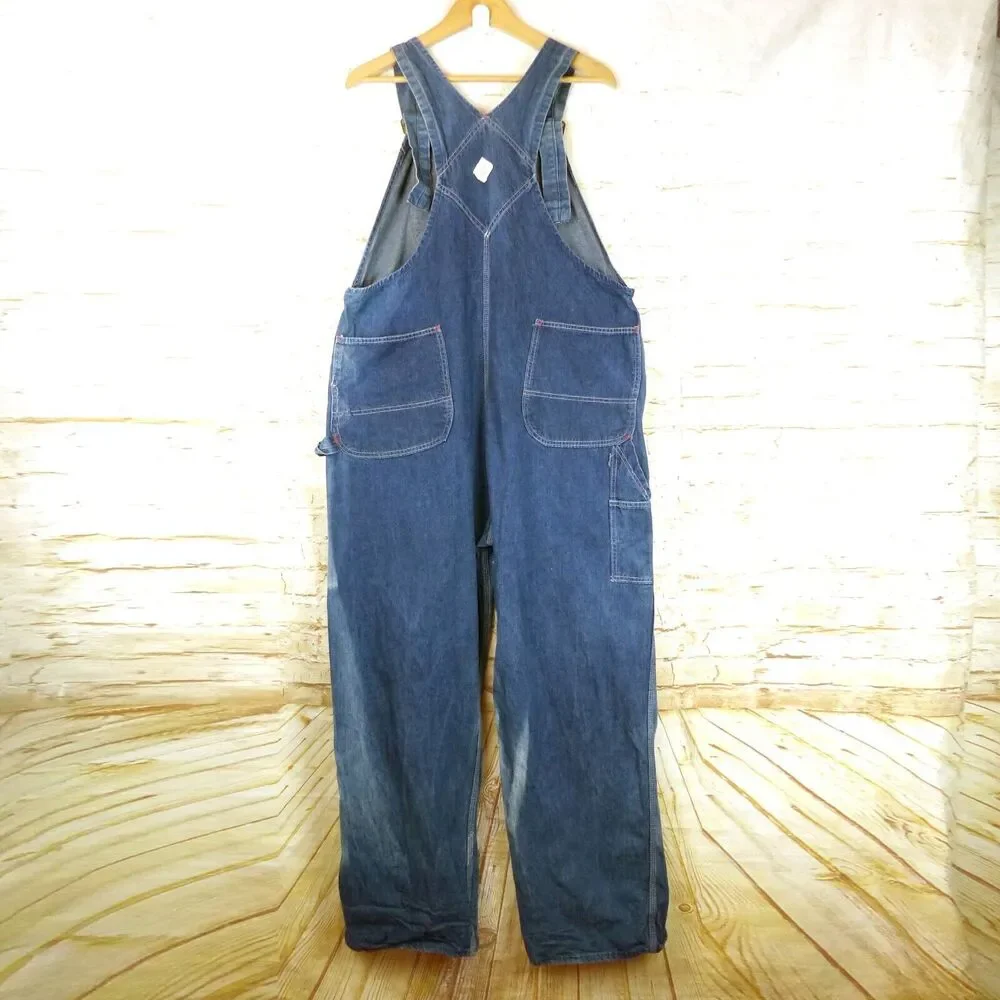VTG JCPenney Big Mac 70s Denim Overalls Carpenter 43X30.5 Square Back Union Made
